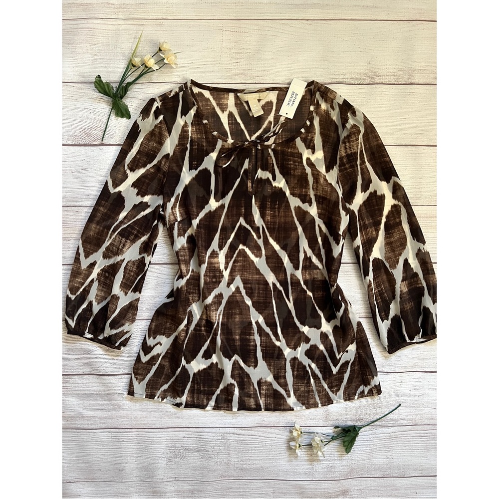 Banana Republic Sheer Long Sleeve Tie Neck Top